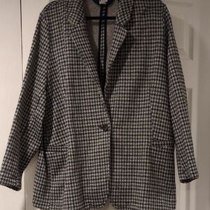 Lands' End Black and White Houndstooth Blazer